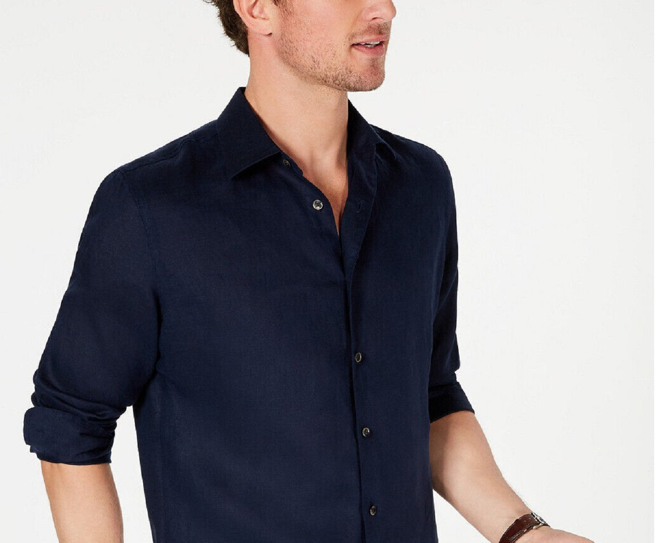 Tasso Elba Men's Long Sleeve Linen Shirt Blue Size X-Large