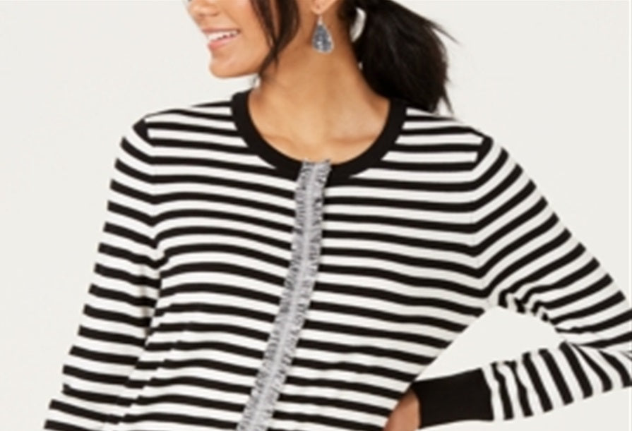 Charter Club Women's Striped Cardigan White Size Medium