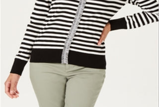 Charter Club Women's Striped Cardigan White Size Medium