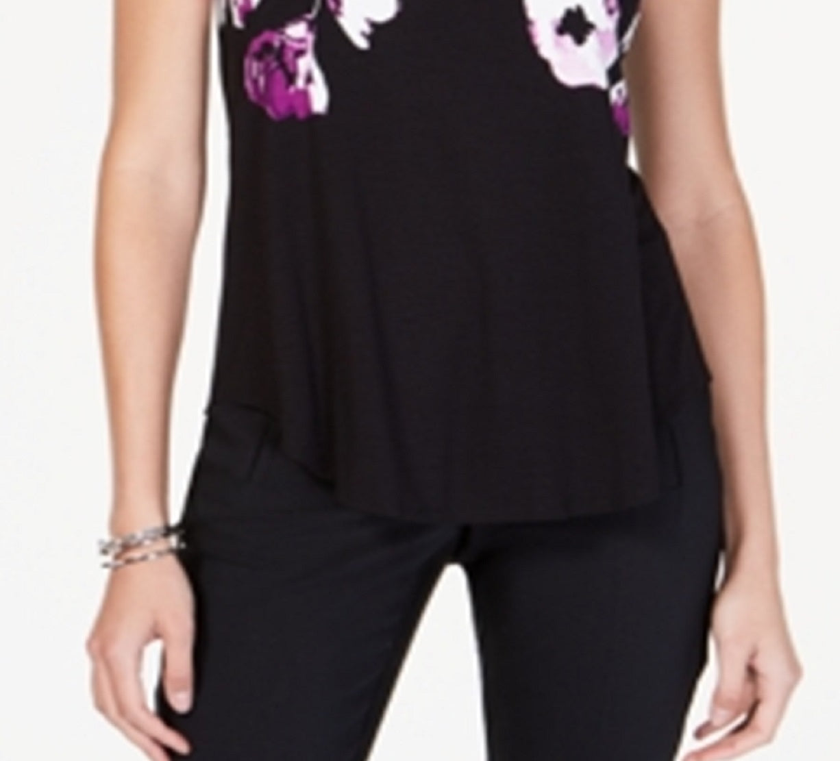 Alfani Women's Printed Round-Hem T-Shirt Black Size Petite S