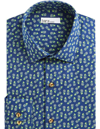 Bar III Men's Max Slim Fit Print Button Down Shirt Blue Size 15.5X-32-33