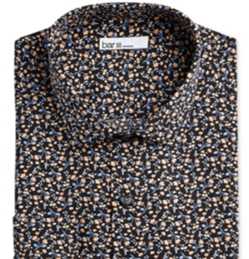 Bar III Men's Slim Fit Floral Button Down Shirt Black Size S