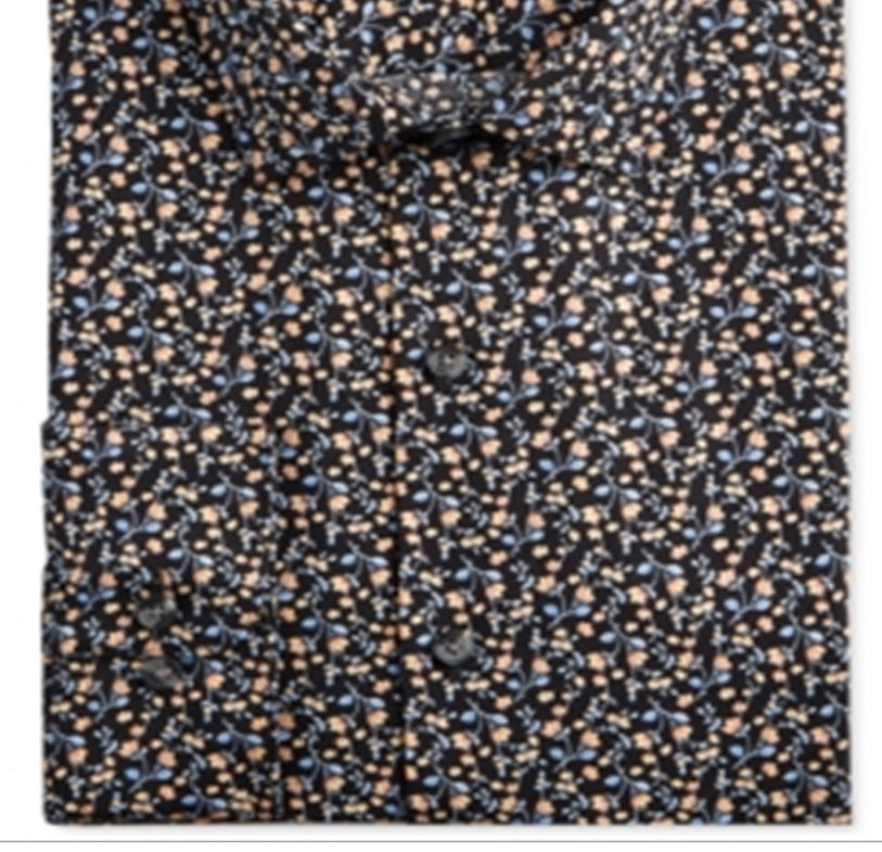 Bar III Men's Slim Fit Floral Button Down Shirt Black Size S