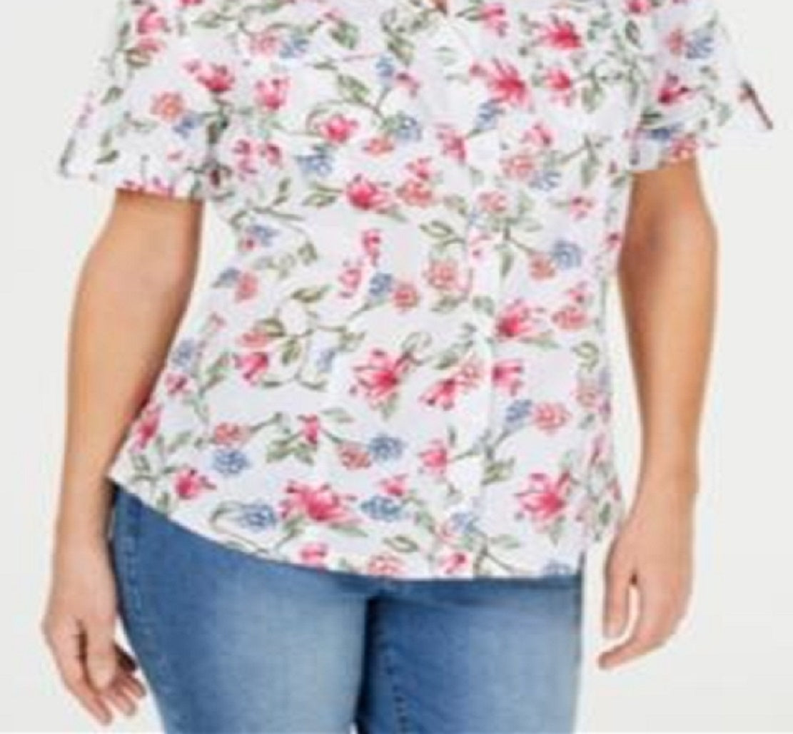 Karen Scott Women's Iris Bliss Textured Cotton Shirt White Size Petite X-Large