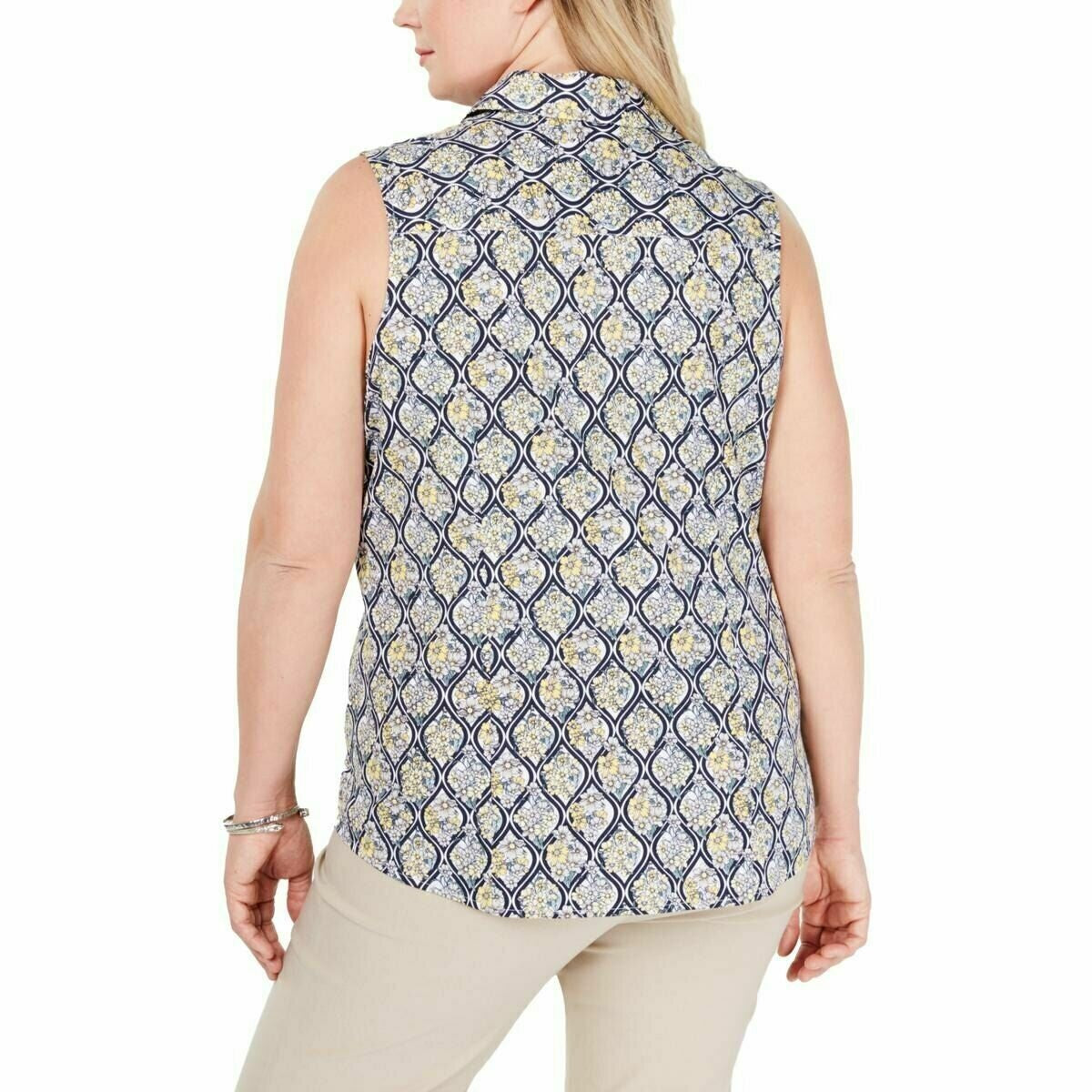 Charter Club Women's Floral Sleeveless Button Up Top Yellow Size 10 Petite