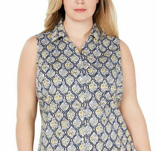 Charter Club Women's Floral Sleeveless Button Up Top Yellow Size 10 Petite