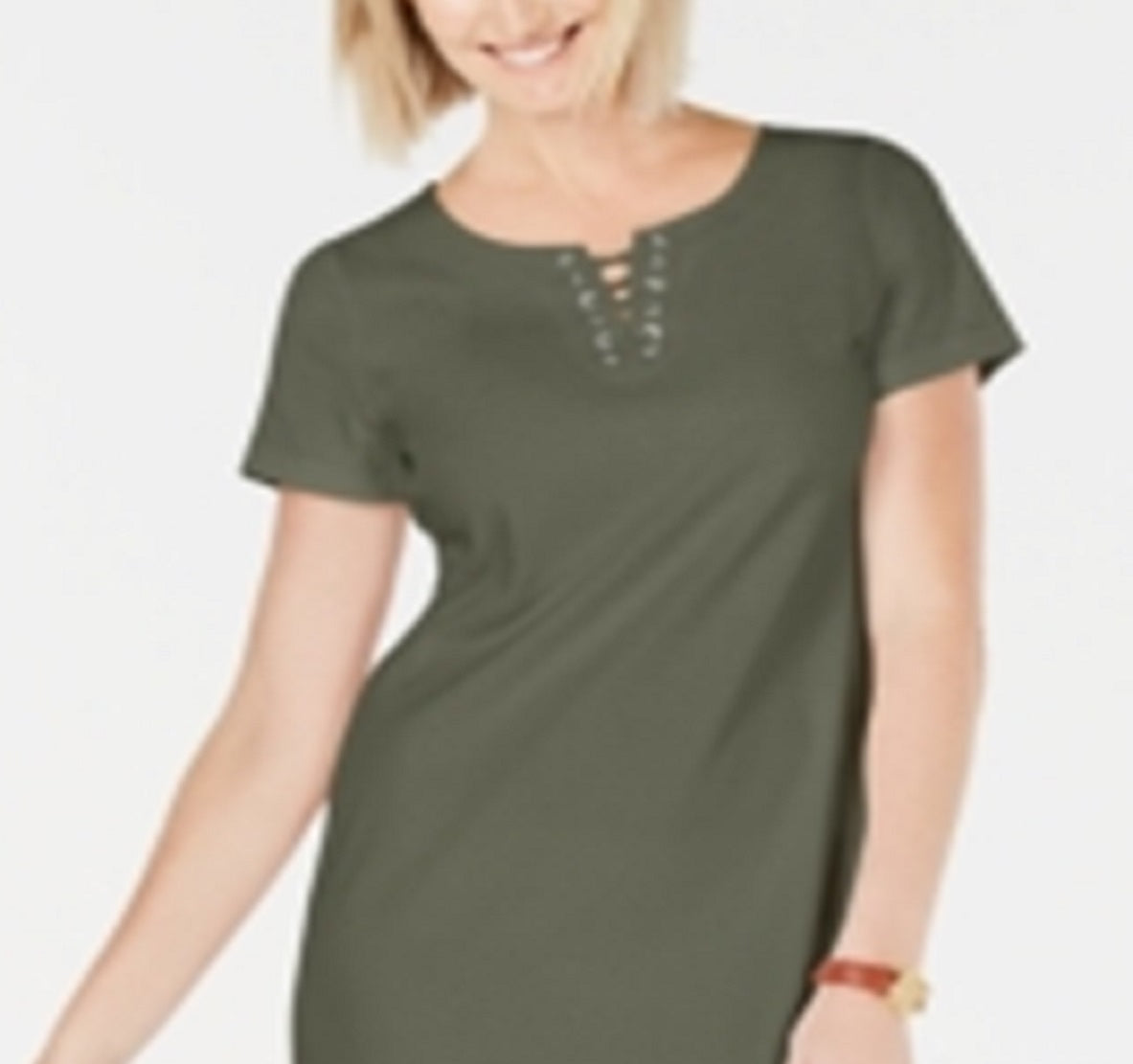 Karen Scott Women's Cotton Lace up Shift Dress Green Size X-Small