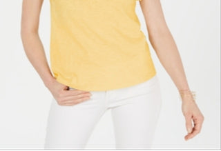 Charter Club Women's Cotton Lace Embellished T-Shirt Yellow Size X-Large