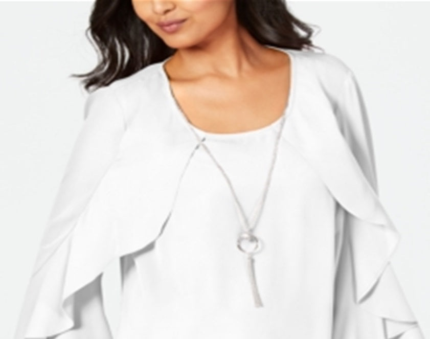 JM Collection Women's Ruffle Necklace Top White Size Medium