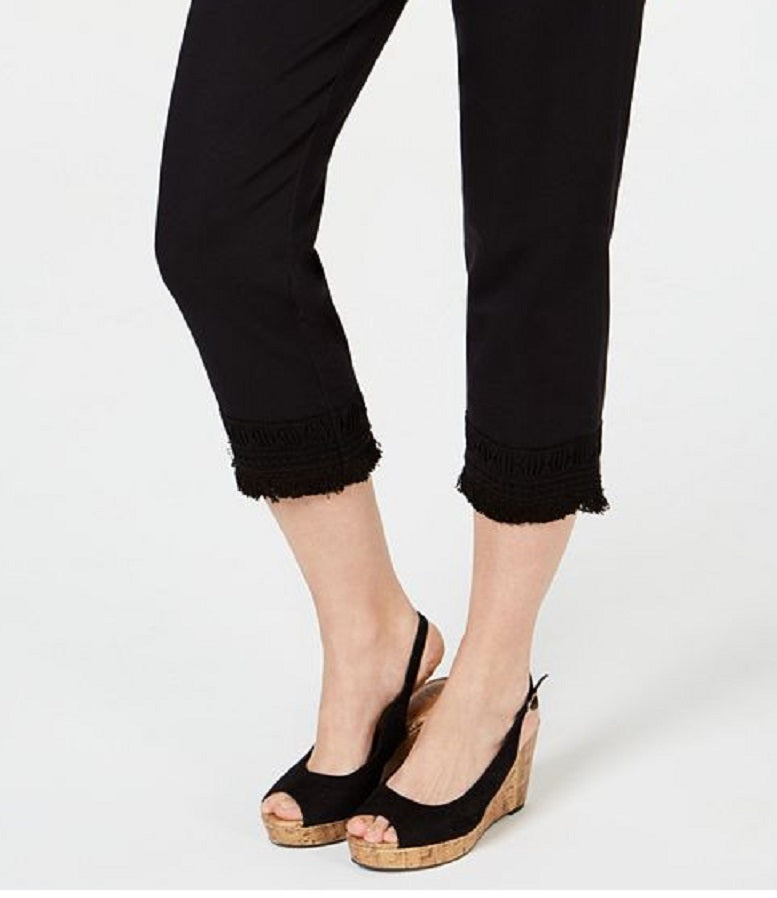 Style & Co Women's Crochet Fringe Capri Pants Black Size Petite