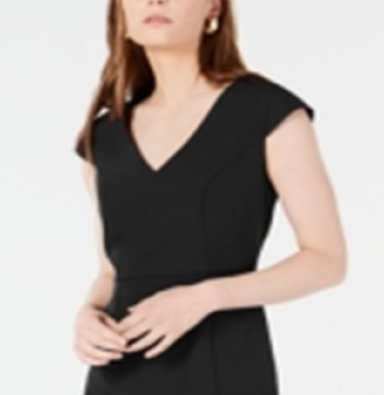 Bar III Women's Short Sleeve V Neck Mini Sheath Cocktail Dress Black Size 6