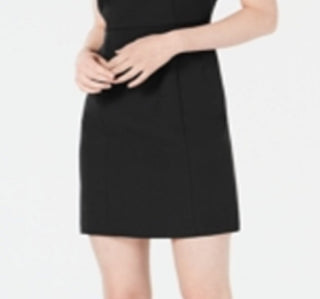 Bar III Women's Short Sleeve V Neck Mini Sheath Cocktail Dress Black Size 6