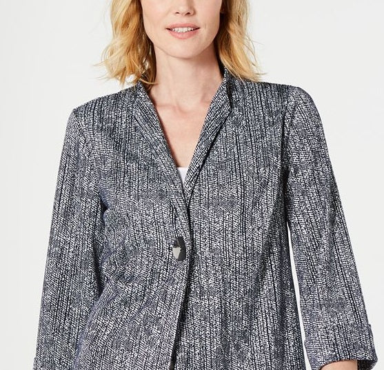JM Collection Women's Textured One Button Jacket Blue Size Large