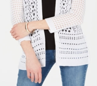 Charter Club Women's Open Stitch Cardigan Completer Sweater White Size Small