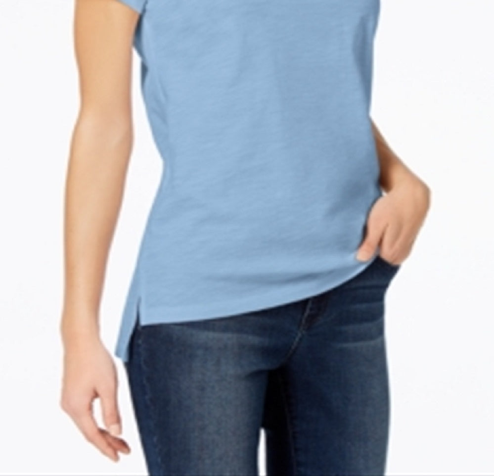 Maison Jules Women's Short Sleeve Crew Neck Hi Lo Top Blue Size Large