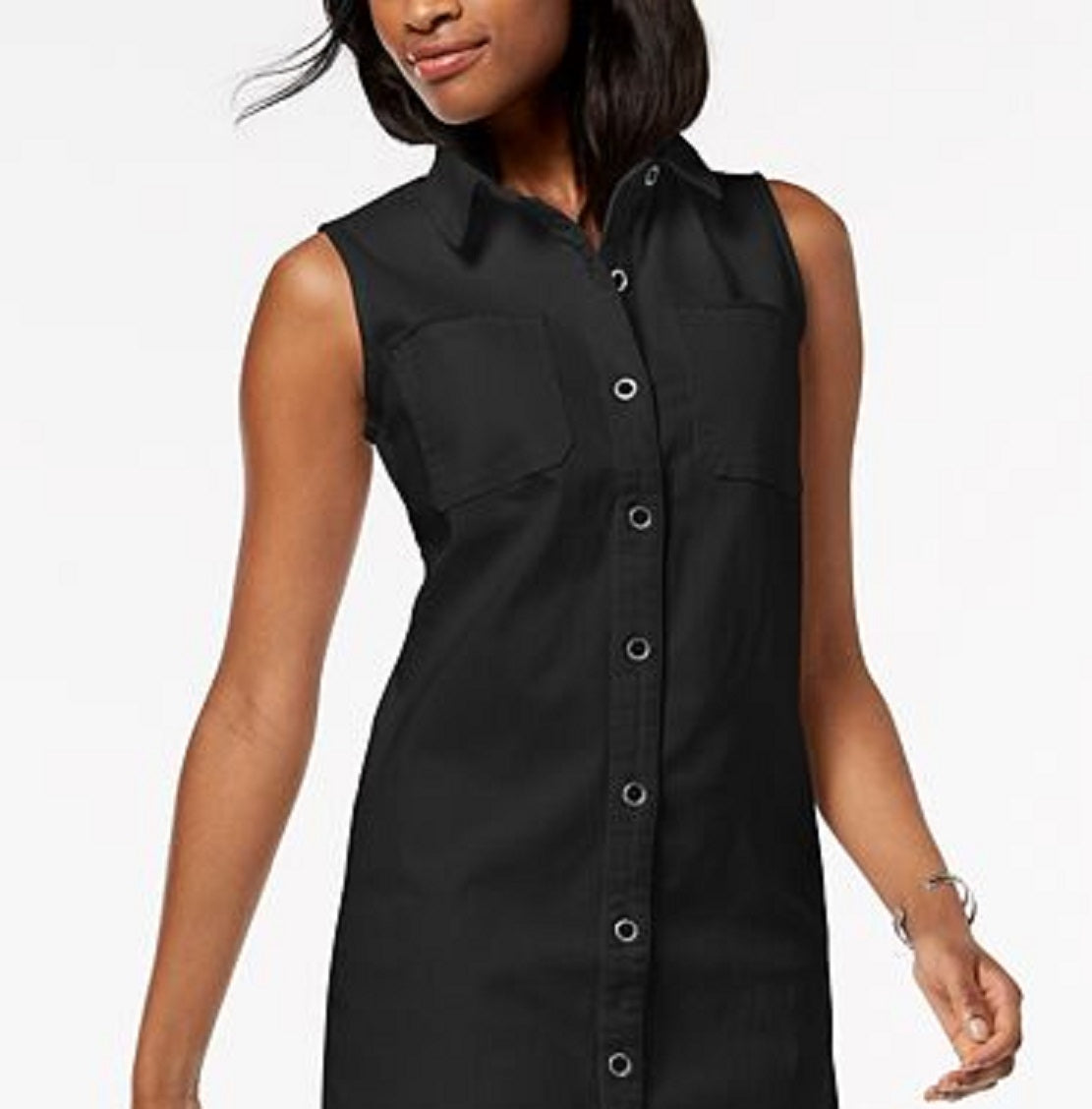 Style & Co Women's Frayed Denim Sleeveless Shirtdress Black Size 16 Petite