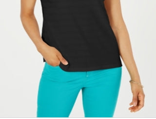 Charter Club Women's Textured Cotton Tank Top Black Size Medium