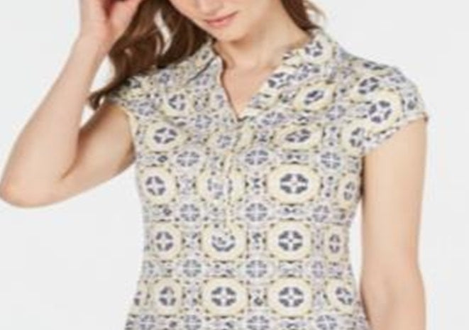 Charter Club Women's Printed Polo Top Yellow Size Small