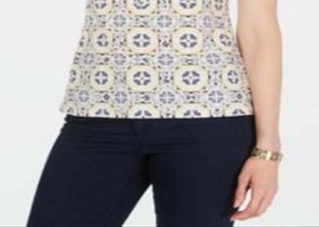 Charter Club Women's Printed Polo Top Yellow Size Small