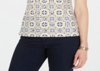 Charter Club Women's Printed Polo Top Yellow Size Small