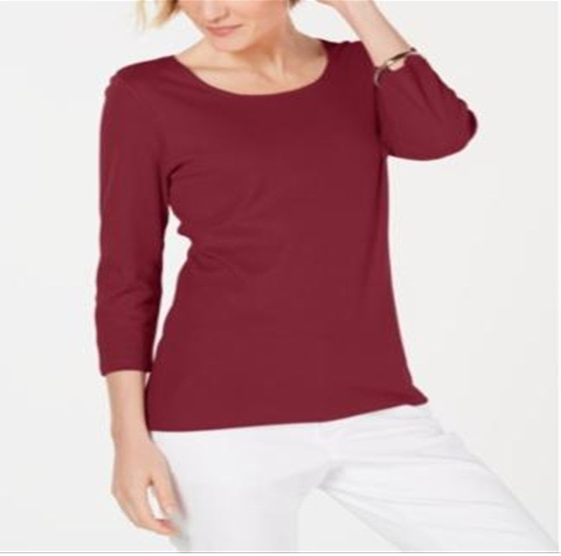 Karen Scott Women's Cotton Scoop Neck Top Red Size Small