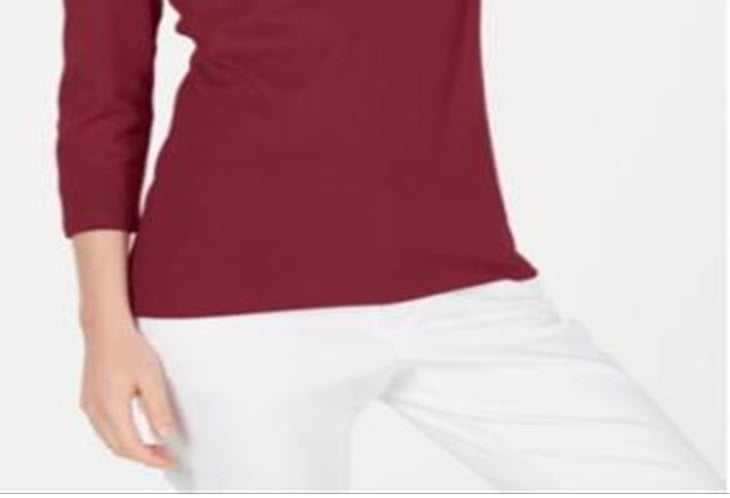 Karen Scott Women's Cotton Scoop Neck Top Red Size Small