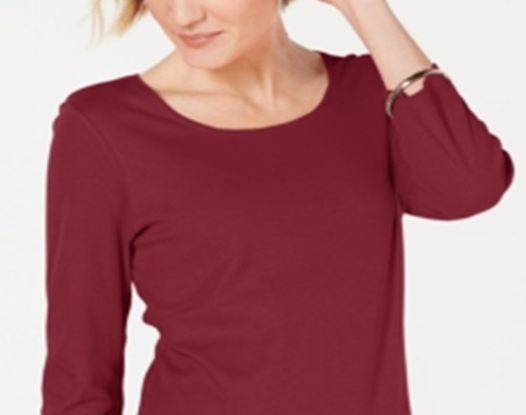 Karen Scott Women's Cotton 3/4 Sleeve Top Red Size Large