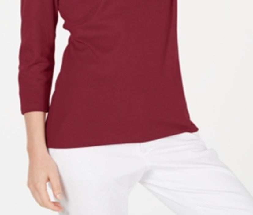 Karen Scott Women's Cotton 3/4 Sleeve Top Red Size Large