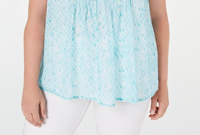 Charter Club Women's Plus Pleated Shell Blouse Blue Size 1X