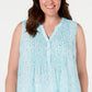 Charter Club Women's Plus Pleated Shell Blouse Blue Size Petite L
