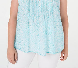 Charter Club Women's Plus Pleated Shell Blouse Blue Size Petite L