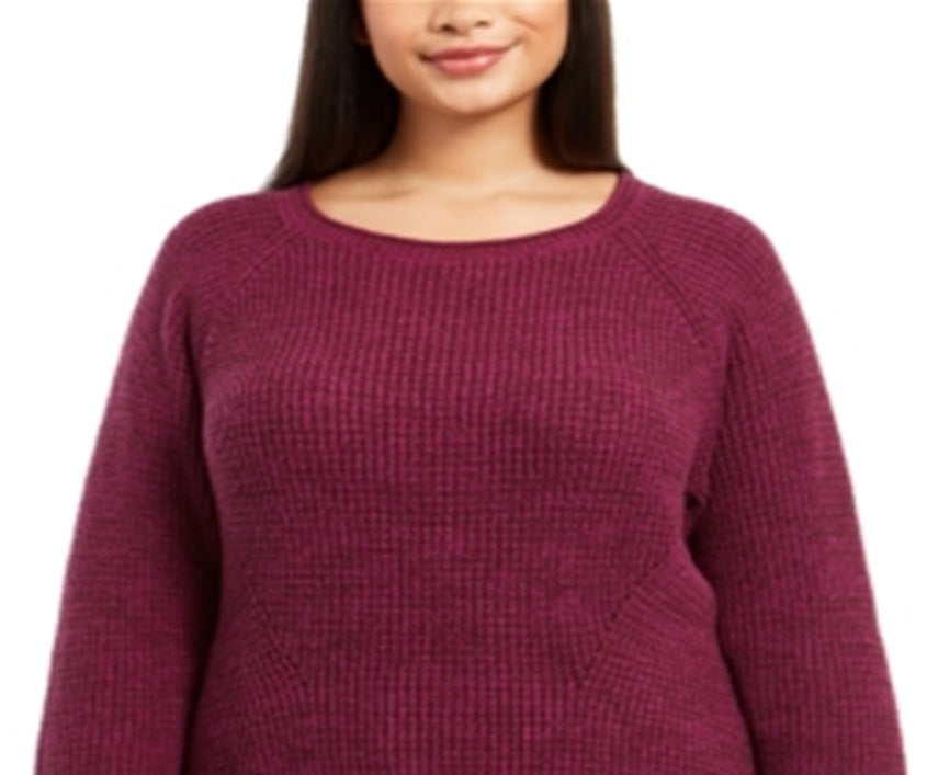 Style & Co Women's Plus Angled Sides Cuffed Sleves Crewneck Sweater Purple Size 4X