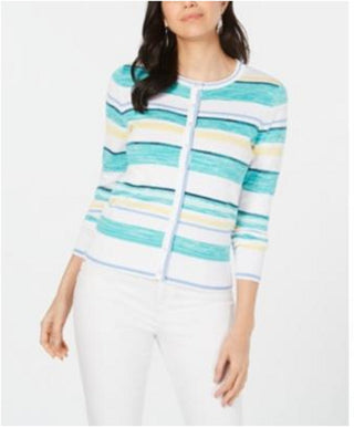 Charter Club Women's Striped Cardigan Blue Size Large