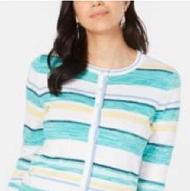 Charter Club Women's Striped Cardigan Blue Size Large