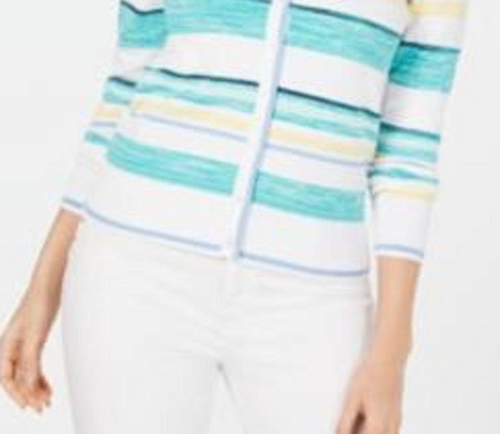 Charter Club Women's Striped Cardigan Blue Size Large