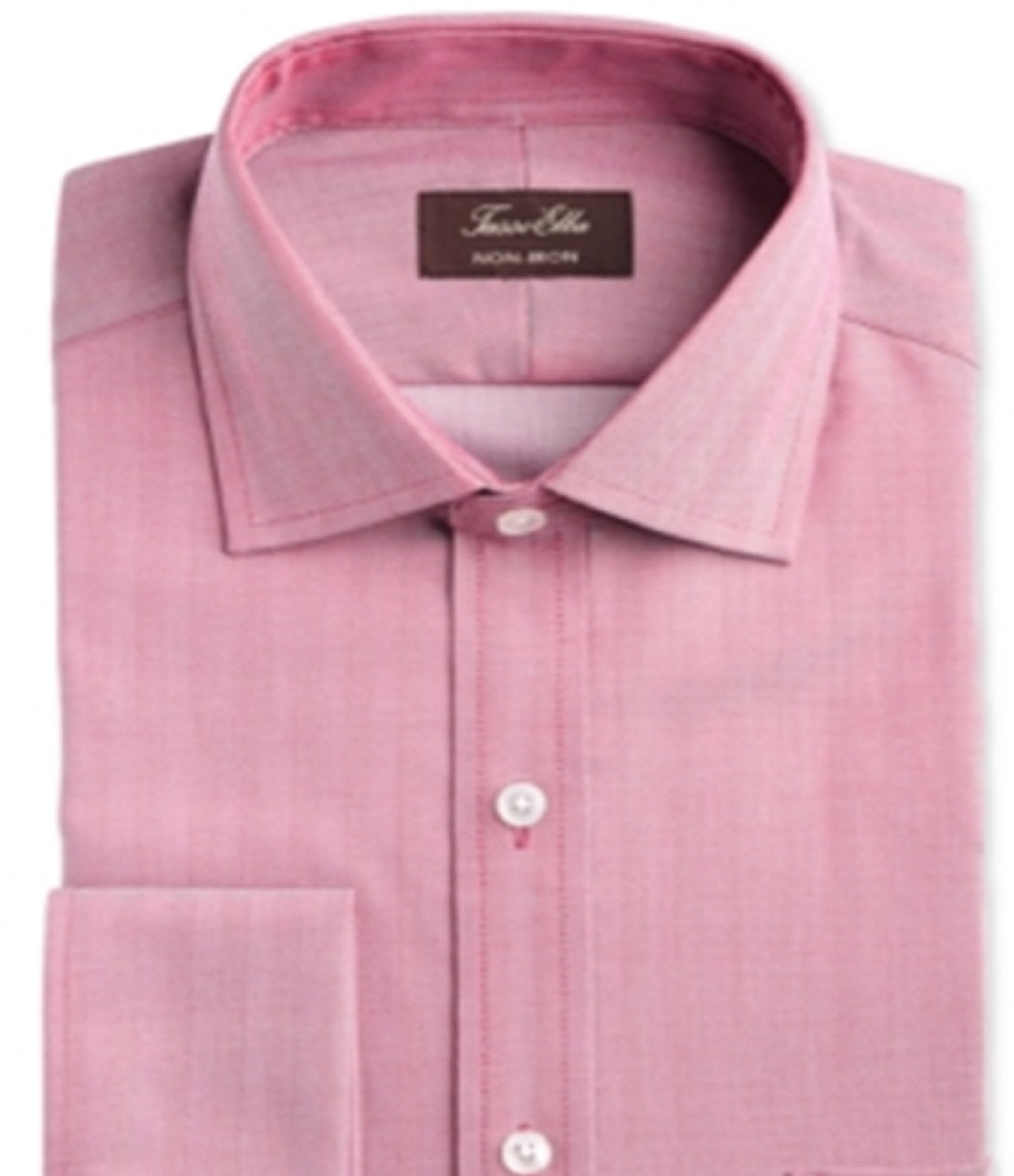 Tasso Elba Men's Slim Fit Non Iron Herringbone French Cuff Dress Shirt Red Size 14.5X32X33