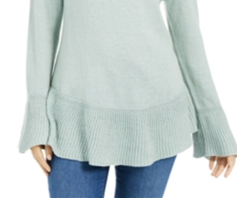 Style & Co Women's Ribbed Patterned Long Sleeve Jewel Neck Blouse Sweater Green Size Petite X-Large