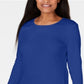 Karen Scott Women's Satin Trim Scoop Neck Top Blue Size Small