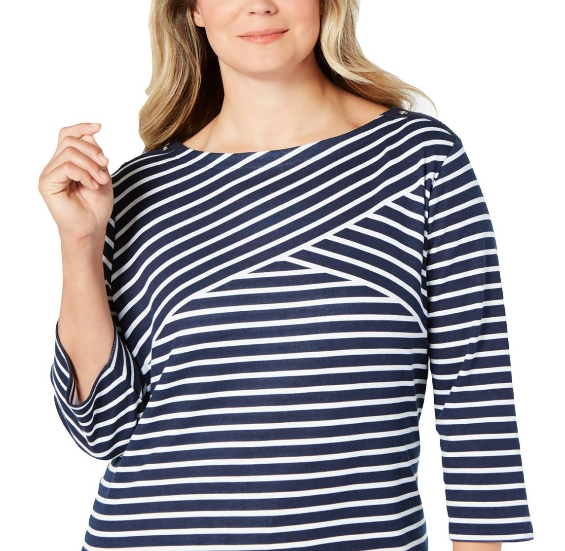Karen Scott Women's Plus Striped Casual Top Navy Size 0X