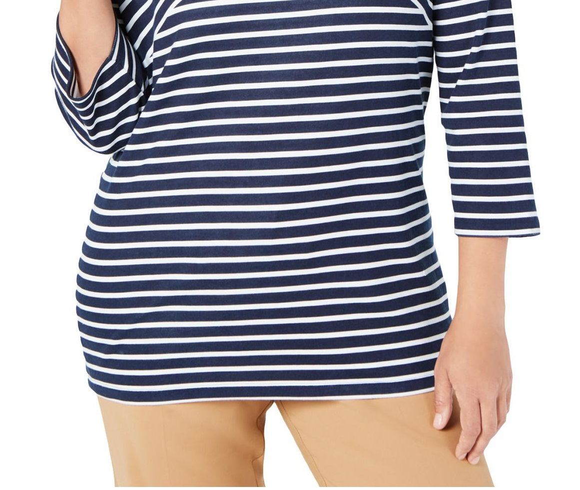 Karen Scott Women's Plus Striped Casual Top Navy Size 0X