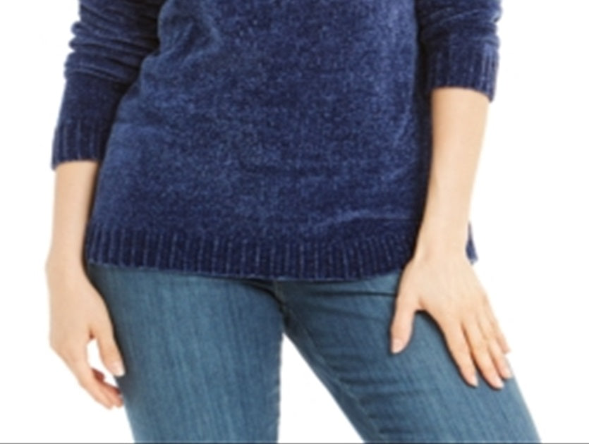 Karen Scott Women's Envelope Neck Chenille Sweater Blue Size Petite L