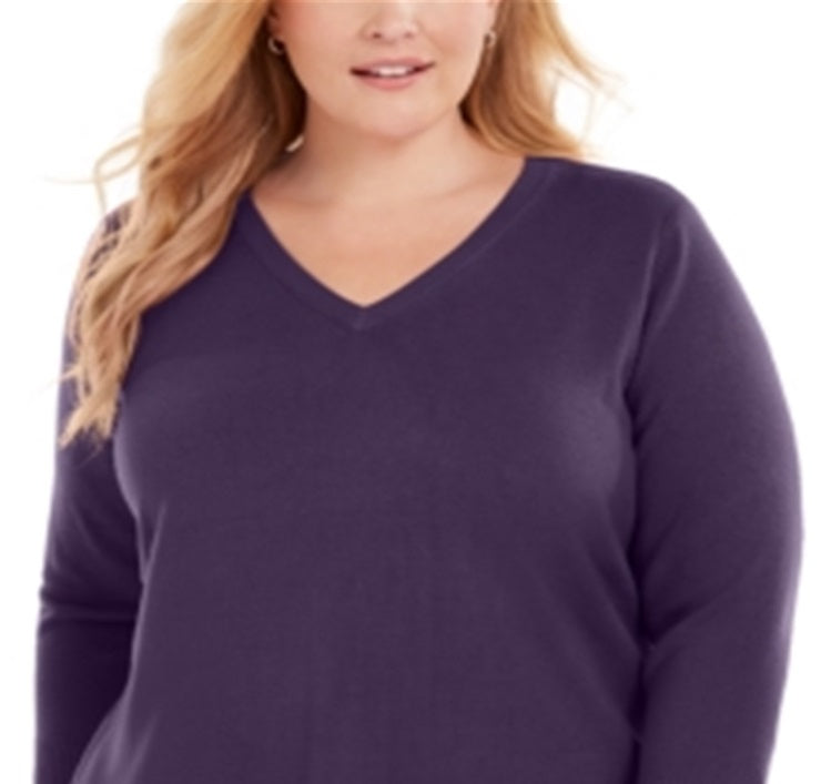 Karen Scott Women's Plus V Neck Luxsoft Sweater Purple Size 0X