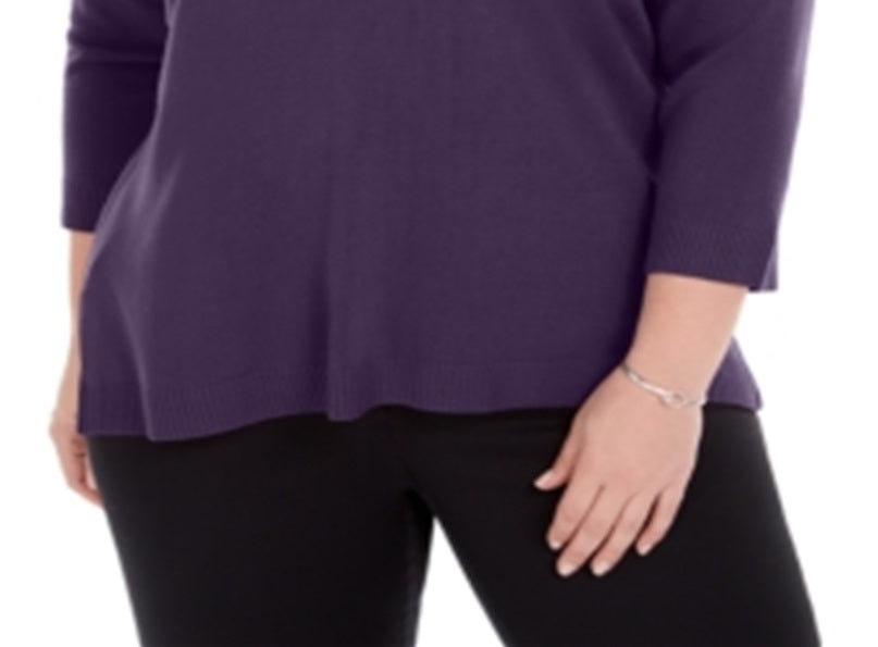 Karen Scott Women's Plus V Neck Luxsoft Sweater Purple Size 0X