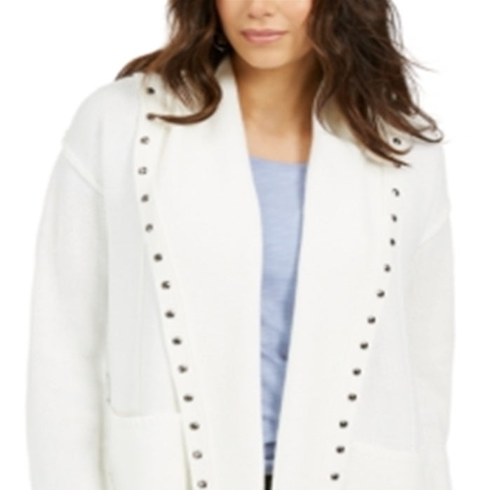 Style & Co Women's Hooded Studded Cardigan White Size Petite