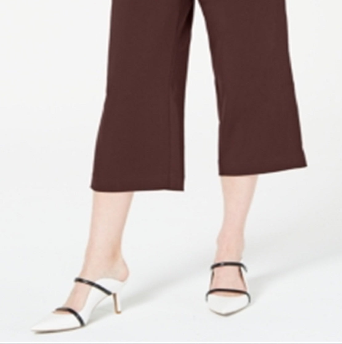 Alfani Women's Pull on Wide Leg Cropped Pants Brown Size Medium