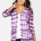 INC International Concepts Women's Sheer Slitted Tie Dye Open Cardigan Sweater Purple Size X-Large
