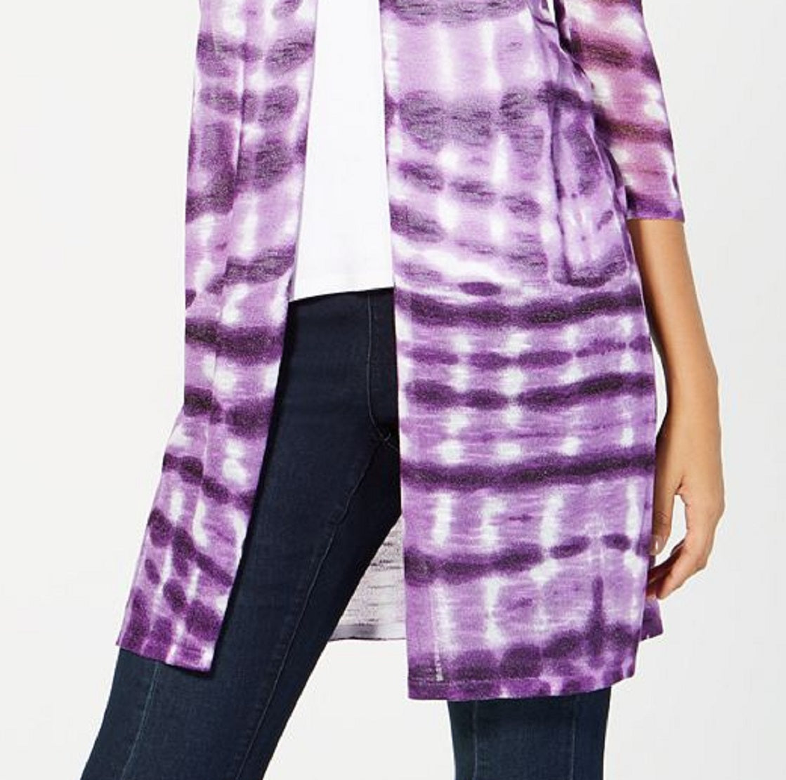 INC International Concepts Women's Sheer Slitted Tie Dye Open Cardigan Sweater Purple Size X-Large