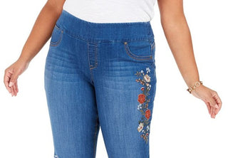 Style & Co Women's Ella Embroidered Pull on Jeans Blue Size 18W