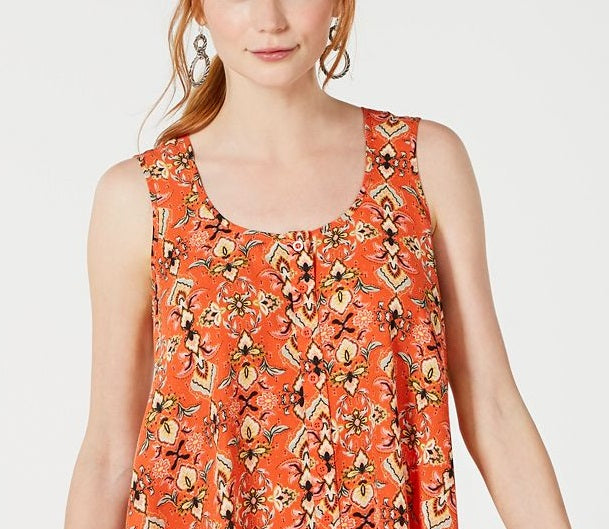 Style & Co Women's Printed Sleeveless High Low Swing Top Red Size Large