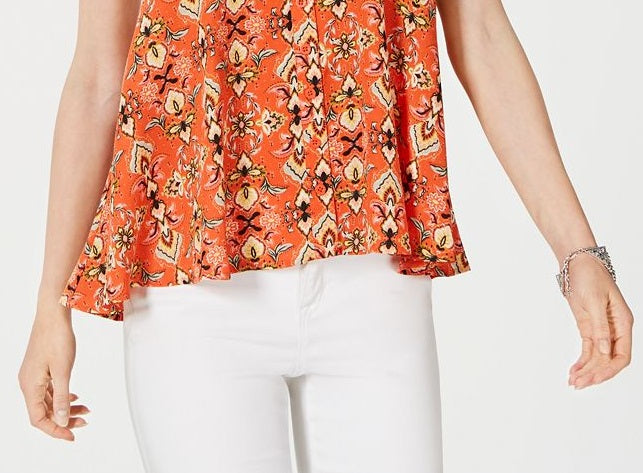 Style & Co Women's Printed Sleeveless High Low Swing Top Red Size Large